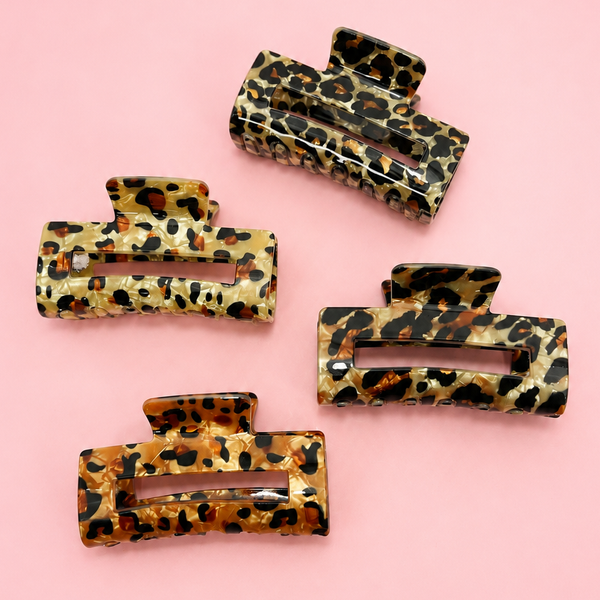 RECTANGLE LEOPARD ANIMAL DESIGN HAIR CLAW CLIPS | 40H859