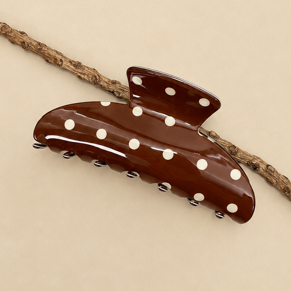 Retro Polka Dot Hair Claw - Glossy Spotted French Style Clip | 40H1099