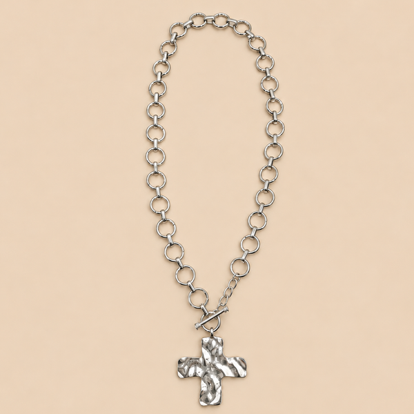 NOTABLE HAMMERED CROSS FRONT TOGGLE NECKLACE | 40NK9474