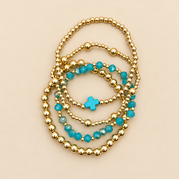 BOHO CROSS MULTI COLOR BEADED STRETCH BRACELET SET | 40B5180
