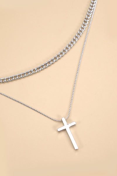 DOUBLE LAYER CROSS NECKLACE | 80N194
