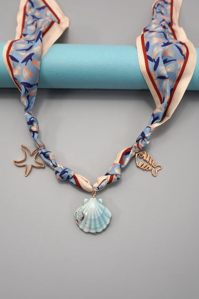 SCARF CHARM NECKLACE-CERAMIC SEASHELL STARFISH | 80N92326