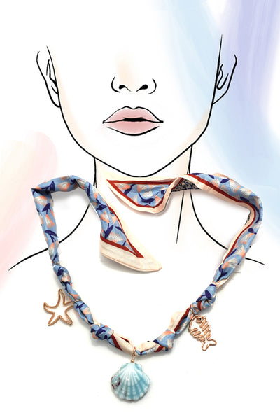 SCARF CHARM NECKLACE-CERAMIC SEASHELL STARFISH | 80N92326