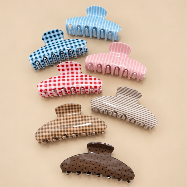 JUMBO STRIPE PLAID OVAL HAIR CLAW CLIPS | 40H1020