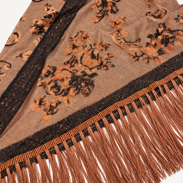 Vintage Sheer Floral Mesh Fringe Triangular Shawl | 40SC775