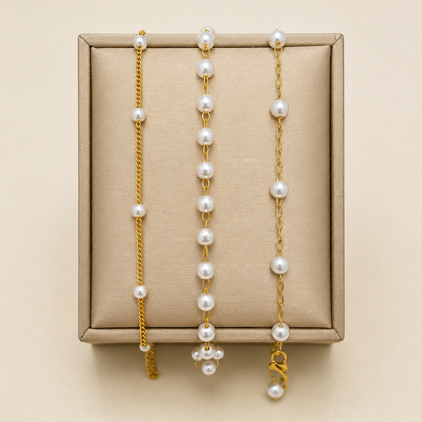 TITANIUM  STEEL NON-TARNISH PEARL STATION NECKLACE | 40NK334