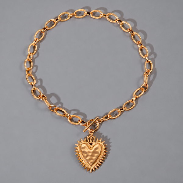SPIKED HEART CHUNKY CHAIN TOGGLE NECKLACE | 40NK9575
