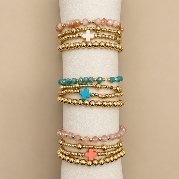BOHO CROSS MULTI COLOR BEADED STRETCH BRACELET SET | 40B5180