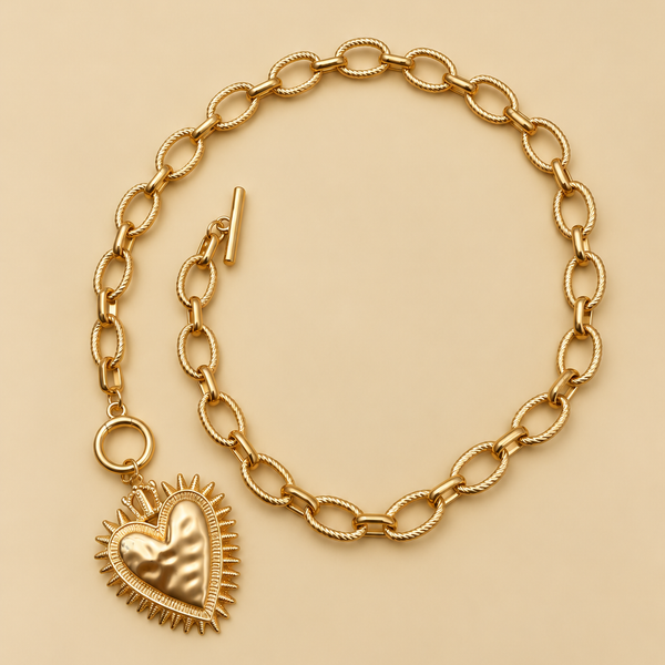 SPIKED HEART CHUNKY CHAIN TOGGLE NECKLACE | 40NK9575