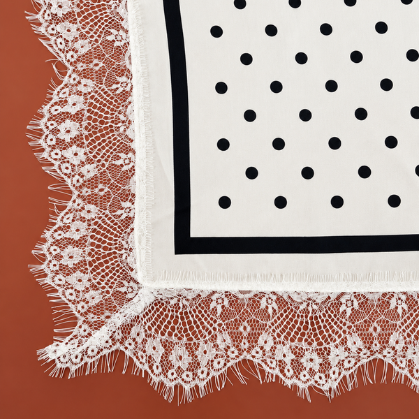 Patterned Silk-Feel Lace Trim Square Scarf | 40SC774