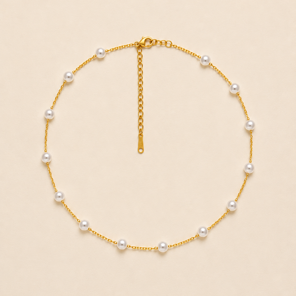 TITANIUM  STEEL NON-TARNISH PEARL STATION NECKLACE | 40NK334