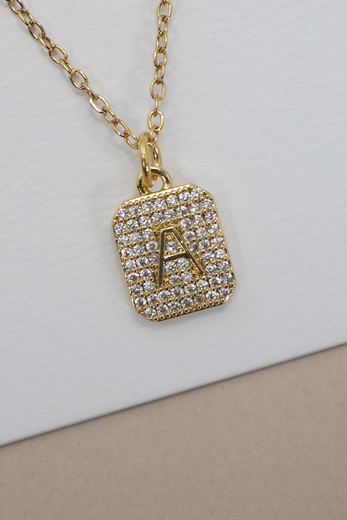 18K STAINLESS STEEL RHINESTONE INITIAL NECKLACE | 40NK411