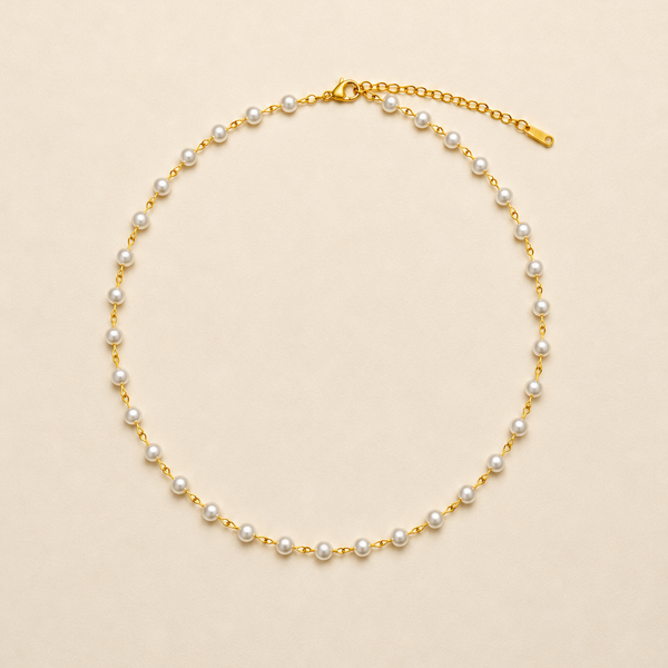 TITANIUM  STEEL NON-TARNISH PEARL STATION NECKLACE | 40NK334