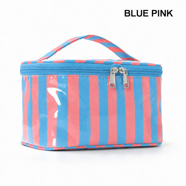 Striped Vinyl Cosmetic Makeup Travel Pouch Bags | 40P637