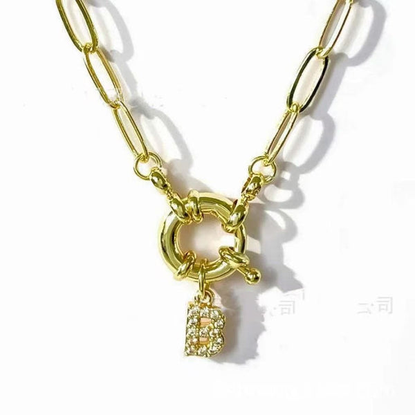 18K STAINLESS STEEL RHINESTONE INITIAL NECKLACE | 40NK9486