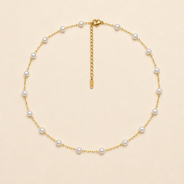 TITANIUM  STEEL NON-TARNISH PEARL STATION NECKLACE | 40NK334