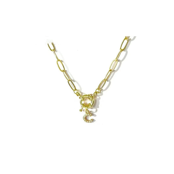 18K STAINLESS STEEL RHINESTONE INITIAL NECKLACE | 40NK9486