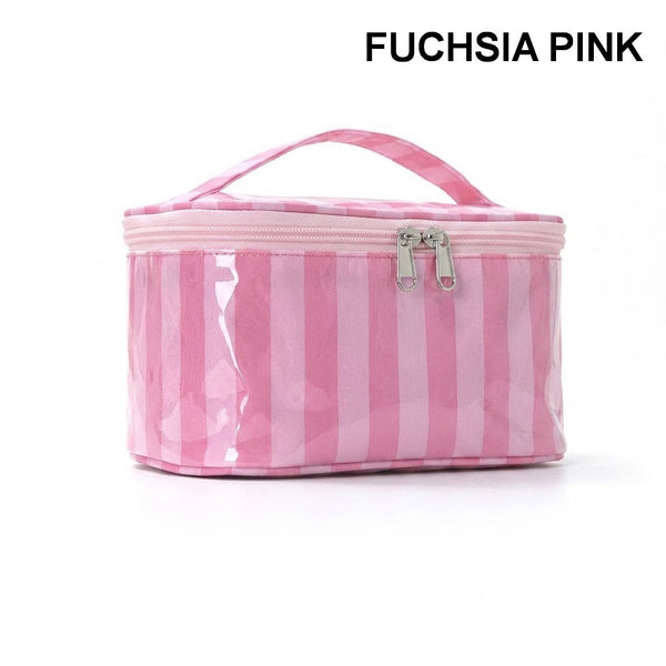 Striped Vinyl Cosmetic Makeup Travel Pouch Bags | 40P637