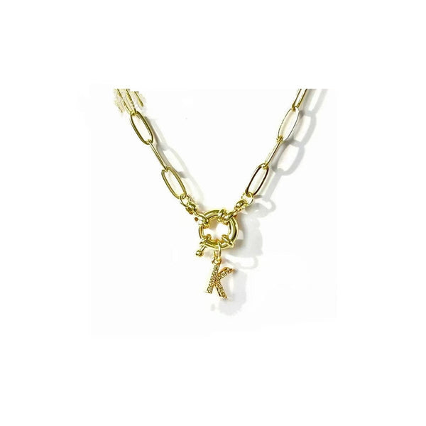 18K STAINLESS STEEL RHINESTONE INITIAL NECKLACE | 40NK9486