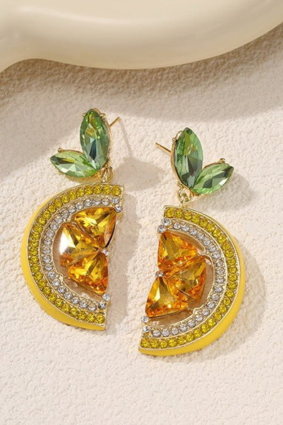 MULTI RHINESTONE FRUIT  LEMON STATEMENT EARRINGS | 40E325