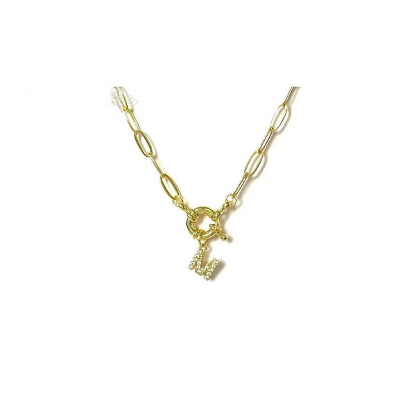 18K STAINLESS STEEL RHINESTONE INITIAL NECKLACE | 40NK9486