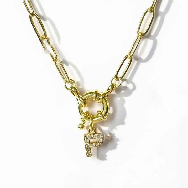 18K STAINLESS STEEL RHINESTONE INITIAL NECKLACE | 40NK9486