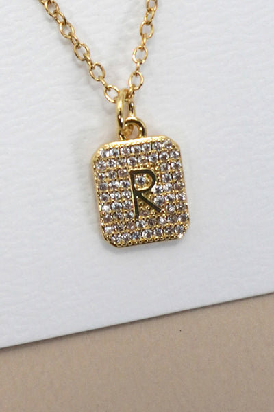 18K STAINLESS STEEL RHINESTONE INITIAL NECKLACE | 40NK411