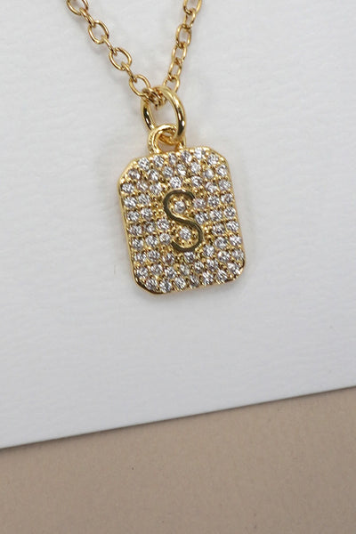 18K STAINLESS STEEL RHINESTONE INITIAL NECKLACE | 40NK411