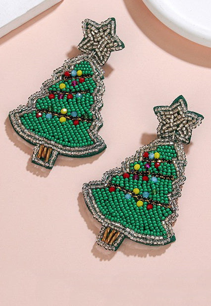 CHRISTMAS HOLIDAY GRINCH SEED BEAD EARRINGS | 91E9927