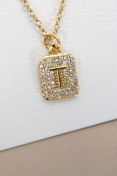 18K STAINLESS STEEL RHINESTONE INITIAL NECKLACE | 40NK411