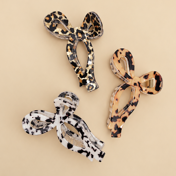 JUMBO ANIMAL LEOPARD PRINT BOW HAIR CLAW CLIPS | 40H1014