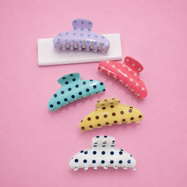Retro Polka Dot Hair Claw - Glossy Spotted French Style Clip | 40H1099