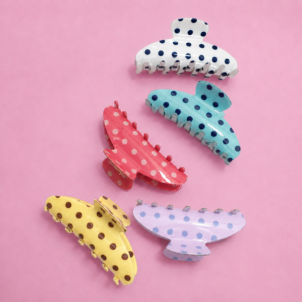 Retro Polka Dot Hair Claw - Glossy Spotted French Style Clip | 40H1099