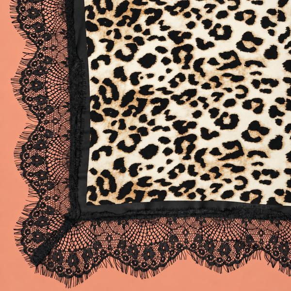 Patterned Silk-Feel Lace Trim Square Scarf | 40SC774
