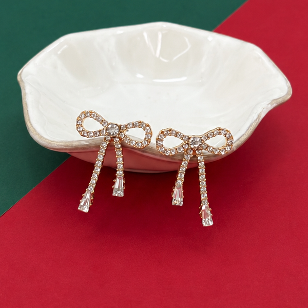 RHINESTONE BOW DROP EARRING | 80E2433