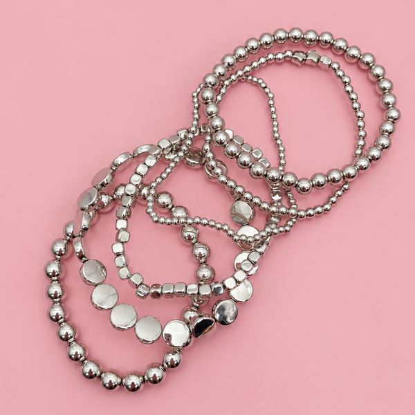 MULTI BALL CHAIN BEAD MIX STRETCHABLE BRACELET | 40B5129