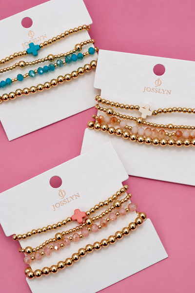 BOHO CROSS MULTI COLOR BEADED STRETCH BRACELET SET | 40B5180