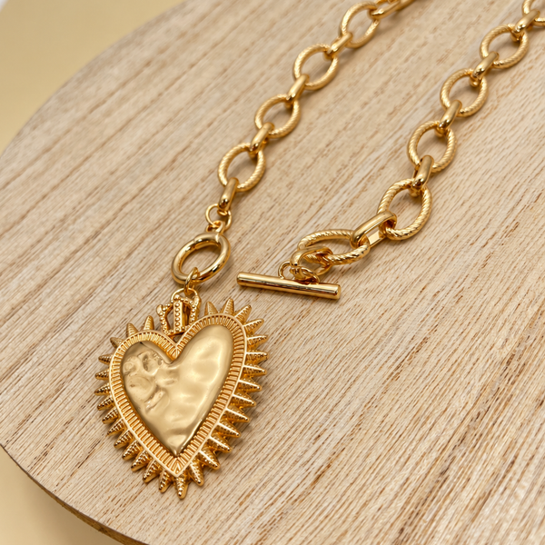 SPIKED HEART CHUNKY CHAIN TOGGLE NECKLACE | 40NK9575