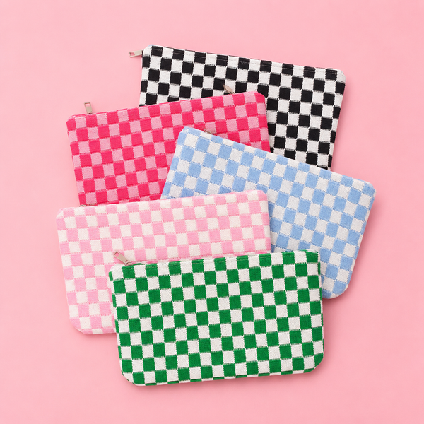 TRAVEL CHECKER COSMETIC MAKEUP POUCH CLUTCH BAG | 40P528