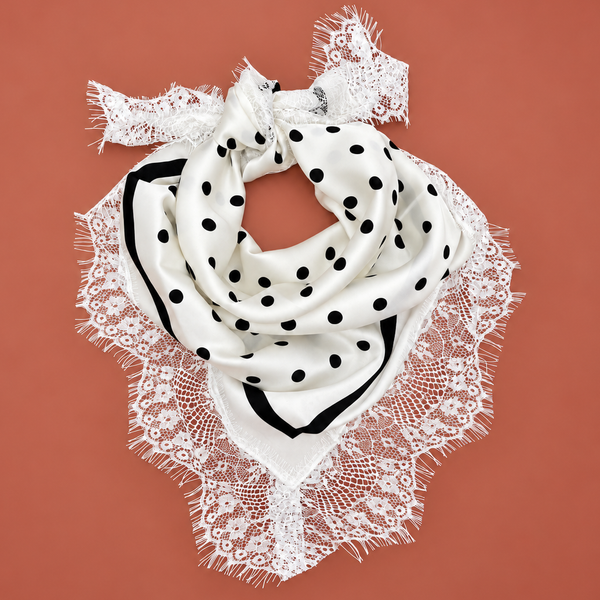 Patterned Silk-Feel Lace Trim Square Scarf | 40SC774