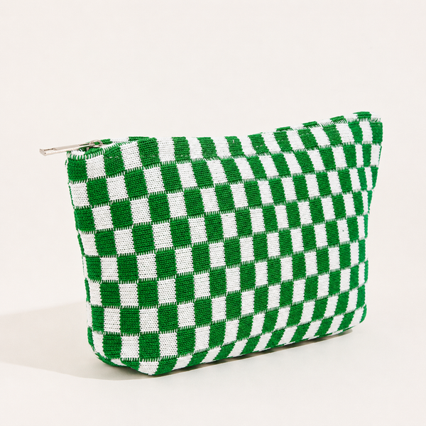 TRAVEL CHECKER COSMETIC MAKEUP POUCH CLUTCH BAG | 40P528