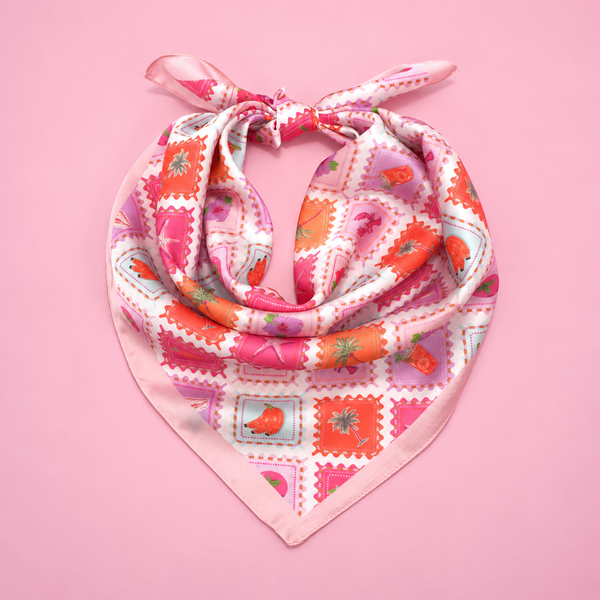 Postal Stamp Lobster Flower Silk Finish Scarf | 40SC731