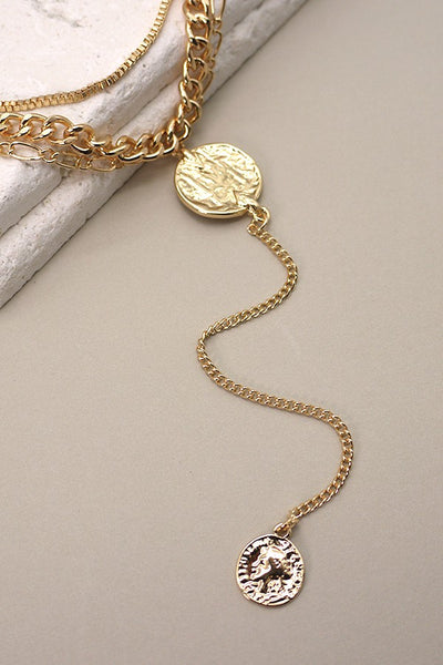 MULTI CHAIN LINK LARIAT AND COIN NECKLACE | 26N0106