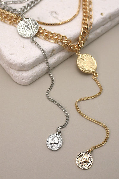 MULTI CHAIN LINK LARIAT AND COIN NECKLACE | 26N0106