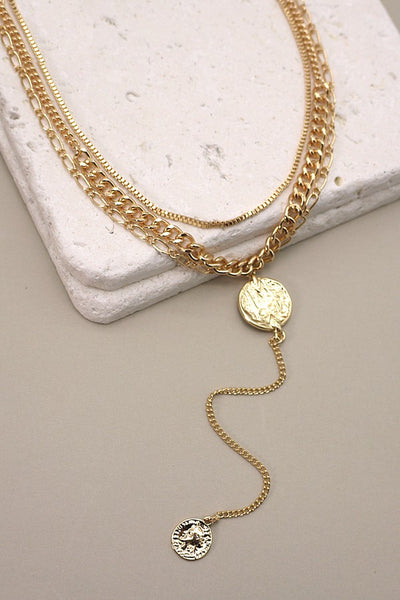 MULTI CHAIN LINK LARIAT AND COIN NECKLACE | 26N0106