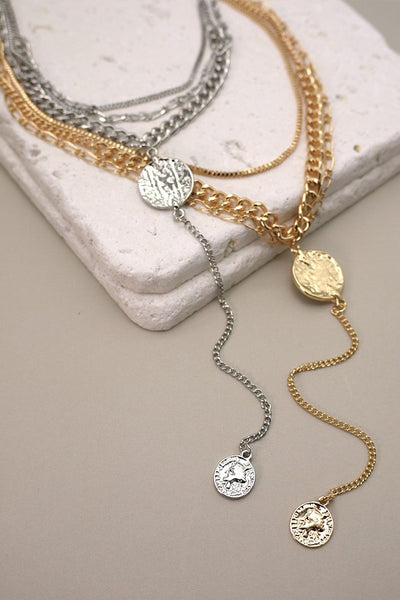 MULTI CHAIN LINK LARIAT AND COIN NECKLACE | 26N0106