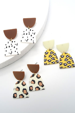 EMBOSSED PRINT COLOR BLOCK GEO DROP EARRING | 40E086