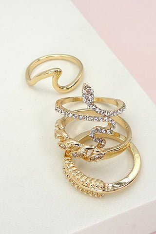 SNAKE RHINESTONE 4 RING SET | 31R21029