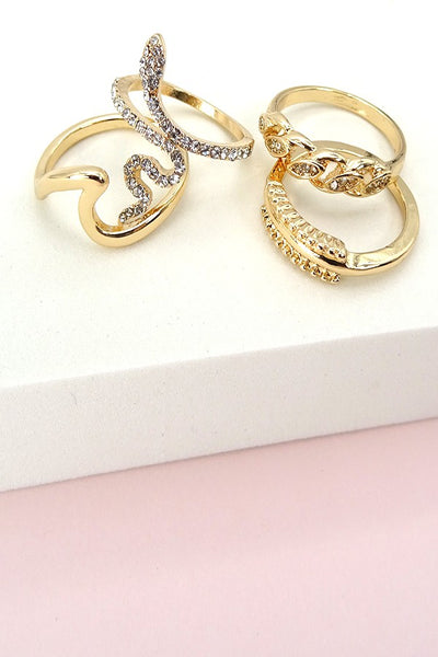 SNAKE RHINESTONE 4 RING SET | 31R21029