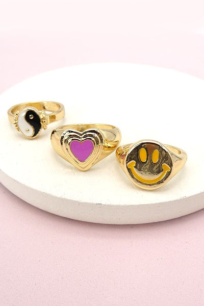 YINGYANG SMILY HEART 3 RING SET 31R21030